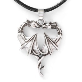 HAQUIL Dragon Necklace, Dragon Couple Heart Pendant, Faux Leather Cord, Dragon Jewelry Gift