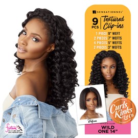 Sensationnel CKCO clip in - wild one 14inch textured clip in 9 piece pack adds volume protective style - Curls kinks and co wild one 14 inch (1B OFFBLACK)