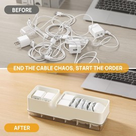 Cord Organizer Storage, Charger Organizer Box with Adjustable Dividers, Dustproof Plastic Case for Cables & Adapters, Includes Cable Ties and Labels, Wire Organizers for Cords in the Home Office