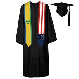 72 Inch St Vincent Flag and USA Flag Graduation Sash Unisex Adults Graduation Stole Scarf Class of 2024 (Not Include Baccalaureate Gown and Hat)