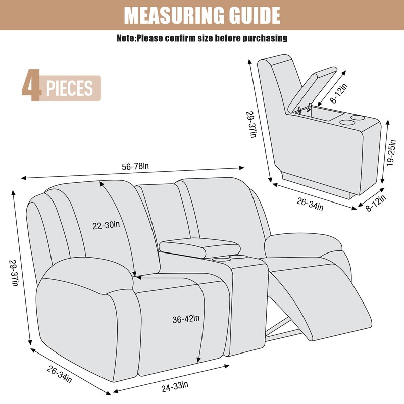 VANSOFY Recliner Loveseat Cover with Middle Console Stretch Reclining Sofa