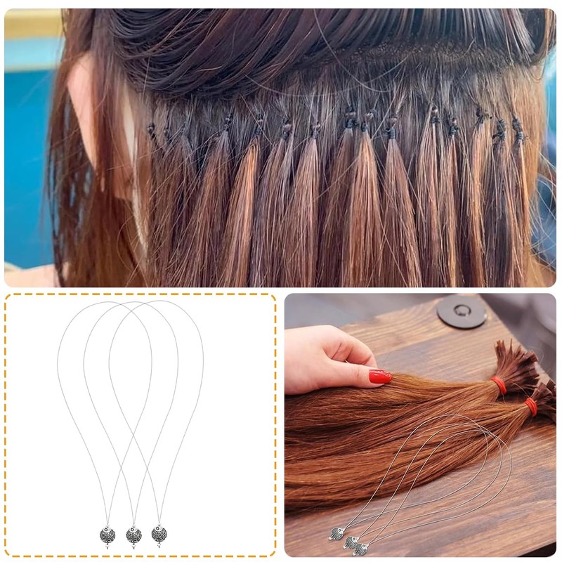 3 Pcs Nano Rings Loop Threader Tool, Professional Hair Extension