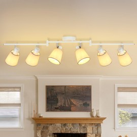 LTBLIGHT 6-Light Track Lighting Fixture, Adjustable White Ceiling Spots with Linen Shades, Directional E26 Lights for Kitchen, Living Room, or Commercial Space (Bulbs Not Included)
