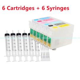 For Epson Empty refillable Ink Cartridge T079  79 ARC chip for Artisan 1430 Stylus 1400 - 6 Carts + 6 Syringes