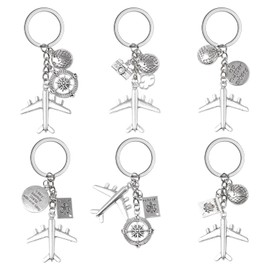 Neikafan 6 PCS Travel Keyring Plane Keyring with Airplane Passport Camera Earth Plane Keychain Gifts for Travellers Pilot Flight Attendant Travelling Keychain Gifts for Men Women
