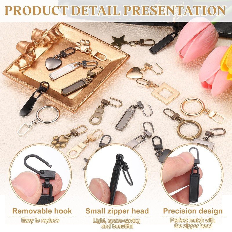 sourcing map 8Pcs Zipper Pull Replacement, 1-3/4 x 3/8 Wave