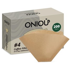 Coffee Filters #4, ONIOU Number 4 Cone Coffee Paper Filters 8-12 Cup Unbleached, 200 Count - Natural Coffee Filters 4 Cone Paper for Most Coffee Makers & Pour Over