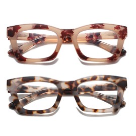 Hubeye 2 Pack Retro Oversized Blue Light Filter Glasses Square Frame Anti Blue Light Computer Reader Fashion Women Glasses