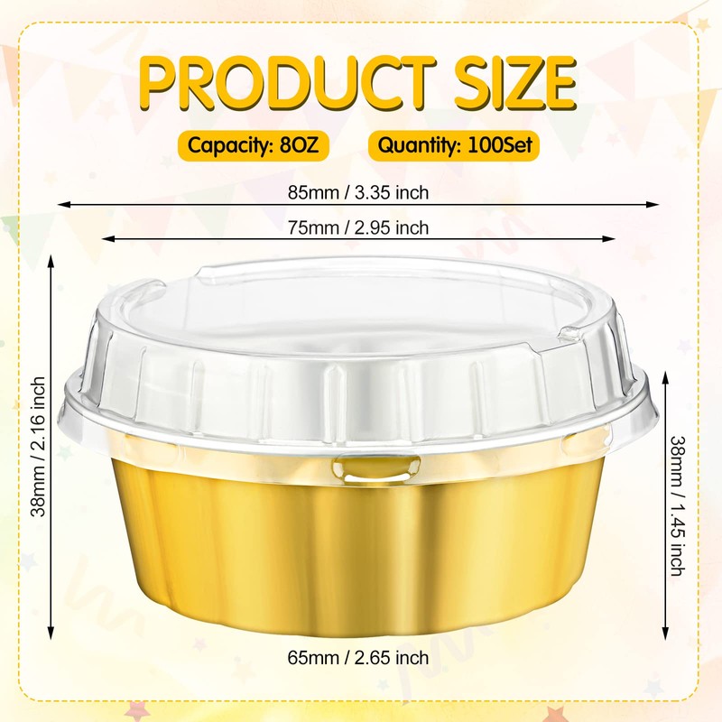 Tessco for you 100 Pcs Disposable Ramekins with Lids 8