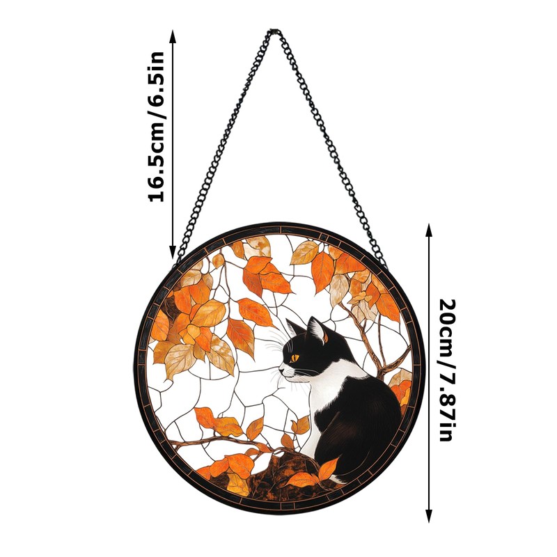 Xuoxeji Black Cat Stained Glass Window Hanging, 20cm/7.87in Black Cat