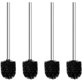 Qulable Toilet Brushes Stainless Steel Toilet Brush with Flexible Soft Hygienic Bristle, 4 Pack (Black)
