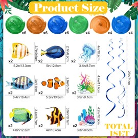Fish Decoration Underwater World Children's Birthday Ocean Party Decoration 30 Pieces Hanging Spiral Fish Hanger Tropical Fish Pattern for Indoor and Outdoor Use, 18 x Double-Sided, 12 x Spirals