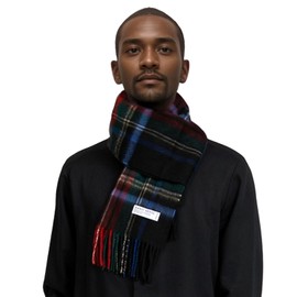 Basic Sense Tartan Check 100% Wool Scarf Mongolian Wool Scottish Checked Scarves, Navy