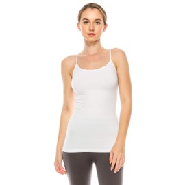 Kurve Women’s Camisole Tank Top - Basic Seamless Stretch Spaghetti Strap Cami Tops UV Protective Fabric Rated UPF 50+ (Made in USA) White, Large/X-Large