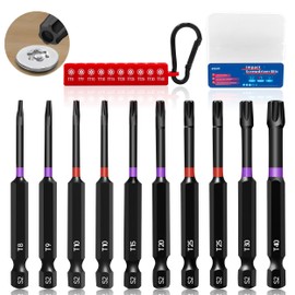 KASAFE 10Pcs 75mm Magnetic Impact Torx Screwdriver Bits,Security Star Bits with T8 T9 T10 T15 T20 T25 T30 T40,S2 Steel Construction for Heavy-Duty Use, Universal 1/4" Hex Shank for Power Drivers