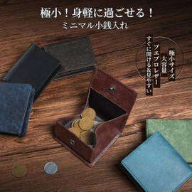 Coin Purse, Men's, Small, Pueblo Leather, Genuine Leather, 35 Pieces, Mini Coin Case, Box Type, Compact, Easy to Use, Button Type, navy blue