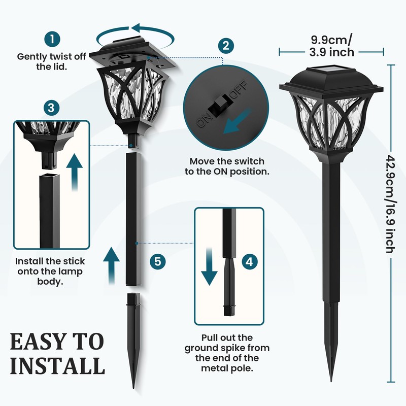 GIGALUMI Solar Lights Outdoor Waterproof, 6 Pack LED Solar Garden