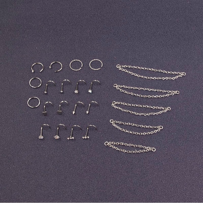 Kiethleasa 20G Nose Ring Nose Piercing Chain Stainless Steel Across