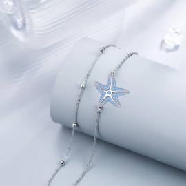 Yinsen Starfish Anklet Women's 925 Silver Anklet Boho Anklet for Summer Beach Jewellery for Women Girls, Sterling Silver, Cubic Zirconia