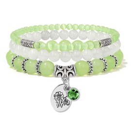 Bolinailo 3PCS Crystal Bracelet for Women, Birthstone Amethyst Bead Bracelet Set Stretch Healing Natural Stone Charm Bracelets Birthday Jewelry Gifts for Women