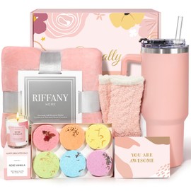 Self Care Gifts for Women, Unique Birthday Gifts for Women, Get Well Soon Basket Care Package Relaxing Spa Gifts Set with Super Soft Cozy Fleece Throw Blanket for Mom Her Best Friend Sister