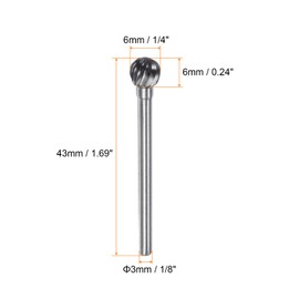 sourcing map 5pcs Carbide Rotary Burrs 1/8" (3mm) Shank 1/4" (6mm) Head Single Cut Ball D Shape Die Grinder Bits Rasp Files for Hard Metal Wood Stone Polishing Engraving