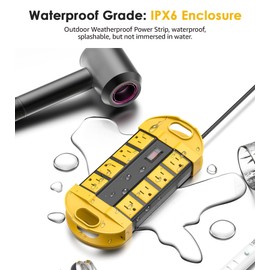 CCCEI 2 Outdoor Power Strips Weatherproof with 8 Plug, Waterproof Extension Cord with Multiple Outlets, Christmas Exterior Garden Yard Surge Protector 15FT, Yellow.