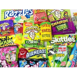 Super Sour Candy Variety Pack Gift Basket Box Care Package for Birthdays, Thank You, Thinking of You with Sour Straws, Belts, for Kids, Adults, Men, Women, Teens and Children ~ Jr