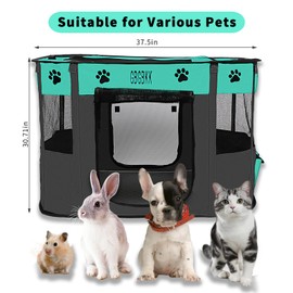 Portable Pet Playpen,Dog Playpen Outdoor/Indoor with Carry Case,Free Washable Dog Pad,Playpen Pet Tent for Small Animals,Foldable Dog Cat Playpens,Dog Crate(Green/Grey, L(37.4"X30.71"X29.13"))