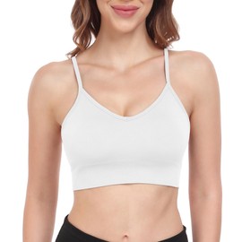 ANGOOL Women's Seamless Sports Bras Wireless Non-Wired with Removable Pads Adjustable Spaghetti Straps Light Support for Yoga Gym Workout, Black+White, XL