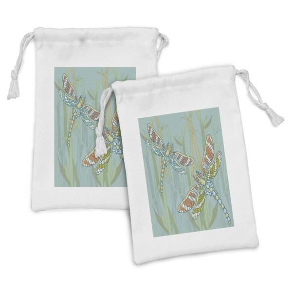 Ambesonne Dragonfly Fabric Pouch Set of 2, Doodle Style Giant