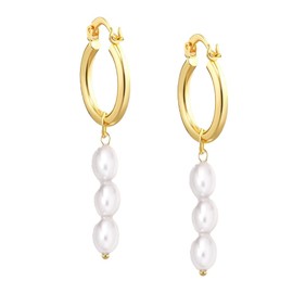 TTPSRY Long Earrings Pearl Hanging Earring Long Drop Earrings Gold-Plated Pearl Earrings Pearl Tassel Earrings Golden Drop Jewellery Gifts for Women Girls, Alloy Steel, No Gemstone
