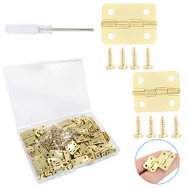 Biaungdo 80 Pcs Metal Mini Hinges, 180 Degree Rotation Miniature Furniture Hardware Cabinet Mini Hinges for Jewelry Box Closet DIY Accessories with Mounting Nails(18x16mm & 24x18mm, Golden)