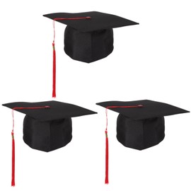 3Pcs Student Graduation Caps Graduation Cap Hat Black Felt Graduation Doctoral Tam with Red Tassel Board Graduation Hat Cap Fancy Dress Accessory Photo Props Suitable for head girth of 54-59cm