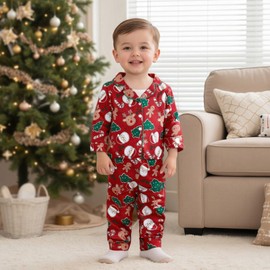 Kavousa Christmas Pajamas For Kids Toddler Girl Boys Pjs Long Sleeve Button Down Infant Baby Matching Pjs Lounge Set (B Red, 4-5 Years)