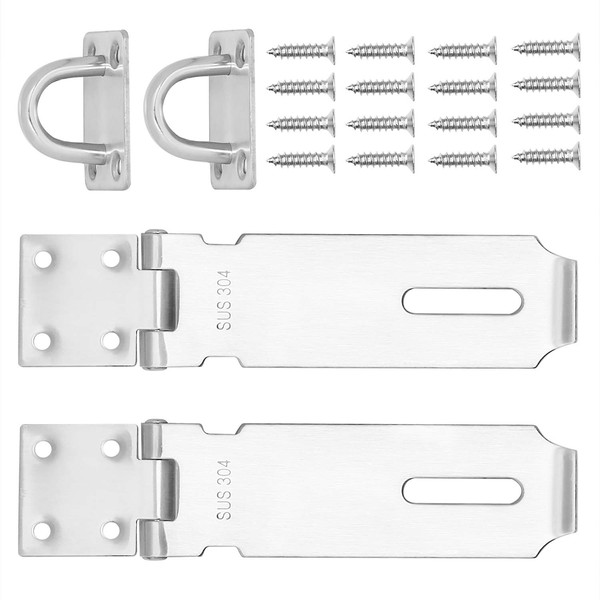 2 PCS 5 Inch Padlock Hasp, KINJOEK 2mm Extra Thick Stainless Steel Door Hasp Latch Lock with 16 Mounting Screws