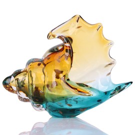 Blown glass conch statue, coastal home decor sea shells, glass conch horn sculpture, blown glass art for office decor, living room dining table centerpiece, bathroom shelf top and cabinet decoration
