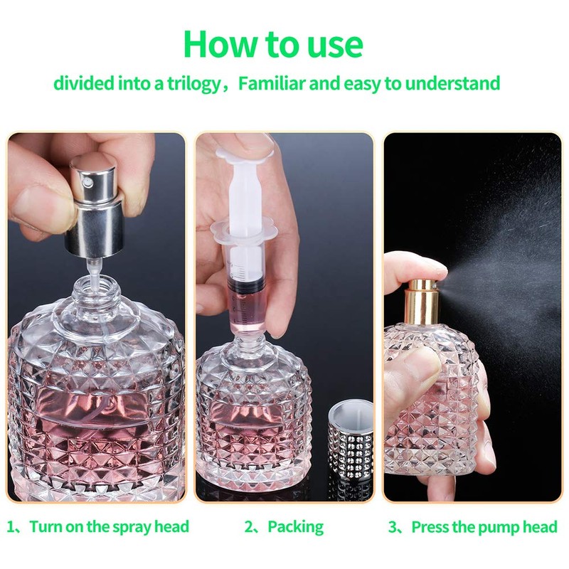 Luojery 2-Pack Refillable Clear Glass Fine Mist Empty Spray Perfume