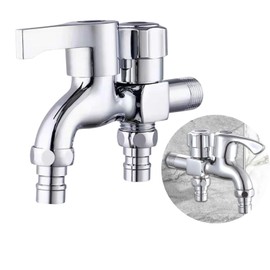 geneX Two-way Faucet, Double Outlet Faucet, Washer, Stainless Steel, Stainless Steel, Stainless Steel Washing Machine Faucet, Alloy, Multi-purpose, Double Mouth Horizontal Faucet, G1/2 Replacement,