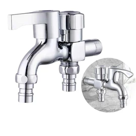 geneX Two-way Faucet, Double Outlet Faucet, Washer, Stainless Steel, Stainless Steel, Stainless Steel Washing Machine Faucet, Alloy, Multi-purpose, Double Mouth Horizontal Faucet, G1/2 Replacement,