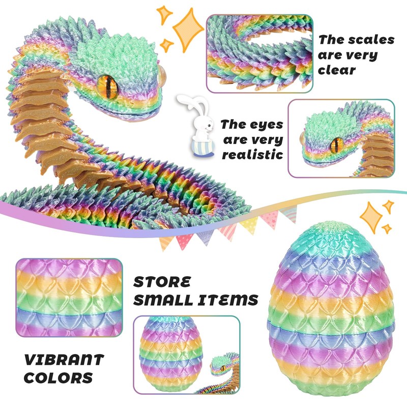 3PCS 3D Printed Snake in Egg, 3D Printed Dragon Egg