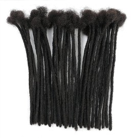 Dreadlock Extensions Human Hair 0.6 cm 14 inch 30 Strands Natural Black Handmade Permanent Locs Extensions with Needles and Comb Real Human Hair Dreadlock Extensions for Women Men Kids