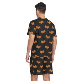 BRIVOKA Men's Animal Red Squirrels Short Sleeve Pajama Set Animal Red Squirrels PJ Set Summer Pajamas Nightwear with Pockets,2-piece Lightweight Sleepwear for Men XL