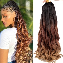 Xtrend 8 Packs French Curls Braiding Hair 22 Inch Pre Stretched Loose Wave Bouncy Braiding Hair Curly for Yaki Texture Precurled Curls Synthetic Hair Extensions for Women (56 cm, 1B3027#)