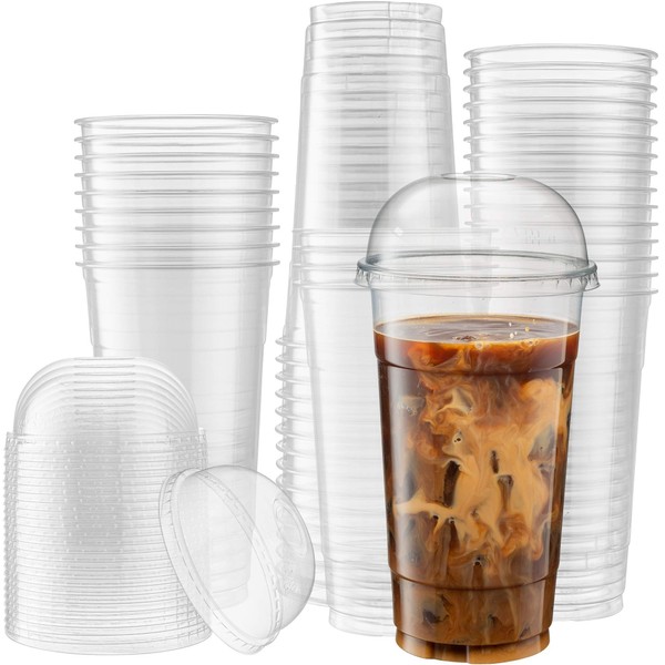 ELEGANT DISPOSABLES [50 Sets - 32 Oz] Crystal Clear PET Plastic Cups With Dome lids for Iced Coffee, Milkshake, Cold Drinks, Slush Cups, Smoothy's, Slurpee, Party's, Plastic Disposable Cups