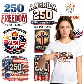 SHELEMB 9 Sheets 250 Years Anniversary of the United States Iron on Transfer for Clothing Iron on Heat Transfer Vinyl for Jackets Hat Backpack DIY Craft