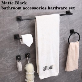 Ntipox 5 Pieces Black Bathroom Hardware Set,Wall Mounted 23.6 inch Towel Bar Set Matte Black,Towel Rack Set,Toilet Paper Holder,Matte Black Bathroom Accessories Set
