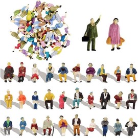Wekuw Pack of 60 Mini Model Railway Figures, Small Figures, People Painted, Sitting and Standing People, Various Poses, Miniature People, 1:87 Scale, for Model Train, Park, Road, Passenger