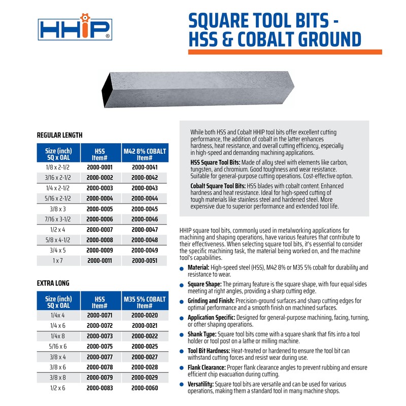 HHIP 2000-0045 3/8 x 3 Inch 8% Cobalt Square Tool