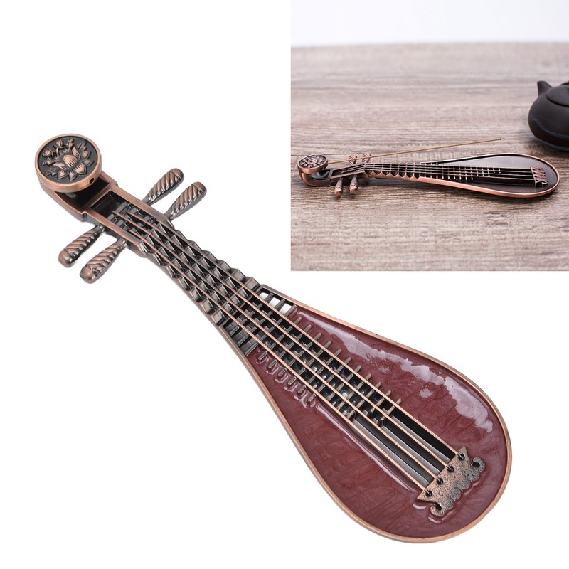 Incense Burner Holder Unique Chinese Lute Design Premium Copper Sturdy